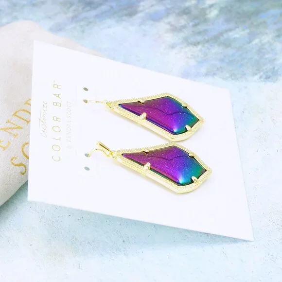 Kendra Scott Alex Iridescent Blue Goldstone Earrings Gold Plated - Picture 5 of 5